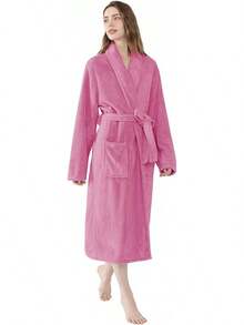 Soft Robe For Women,Warm Plush Bath Robes Female,Spa Towel After Shower Lightweight Long Bathrobe - Màu đỏ pastel - Xem 4