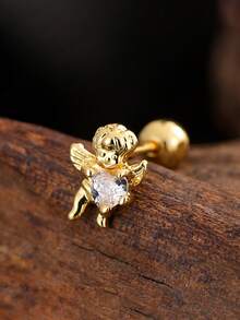 1 件不锈钢女士耳钉耳环，镶嵌闪亮锆石，扇形和雪花形，适合日常佩戴