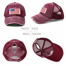 1pc Women's Multi-Color Mesh Ponytail Hole USA Flag Pattern Sports Baseball Cap, Suitable For Daily Wear