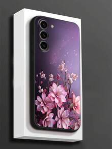 紫色花卉图案防摔防滑黑色手机壳，适用于三星 Galaxy A04e/A05s/A13/A14/A15/A34/A35/A50/A52/A53/A54/S21/S22/S23/S24/S25/S25，超强防水防震防刮，国际版，非国内版 - 黑色 - 查看 2