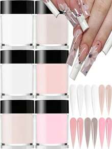 6pcs Acrylic Powder Set, Nude Pink White Color High Glossy Acrylic Powder Set For Nail DIY Art Design, 6Colors Acrylic Nail Art 3D Nail Sculpture French Nail Extension & Nail Carving Professional Polymer 3D Acrylic Nail Art Kit, Gift For Women Girls, Long Lasting & Easy To Apply Acrylic Press On Nails - Multicolor - View 2