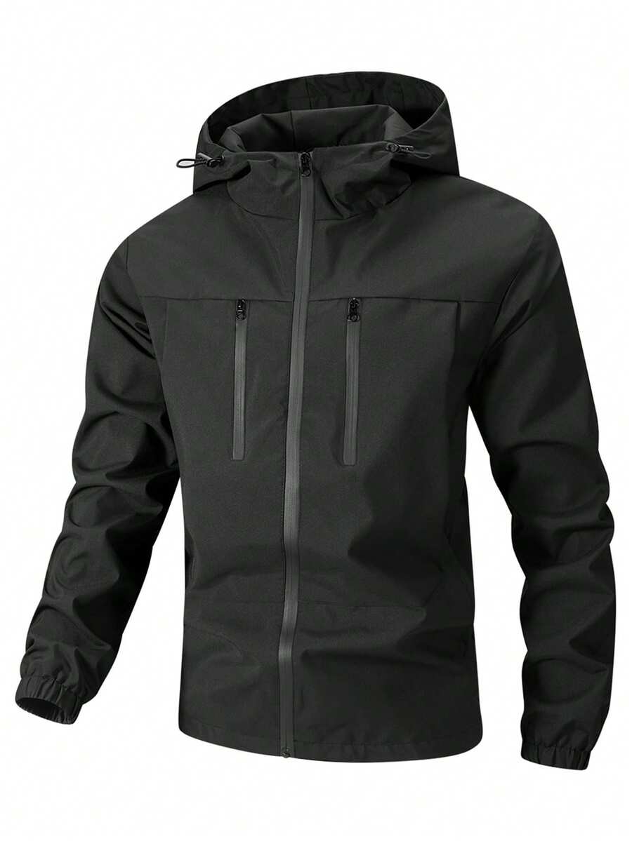 Men's Long Sleeve Casual, Outdoor Sports, Lightweight Windproof Jacket, For Fall - Black - View 1