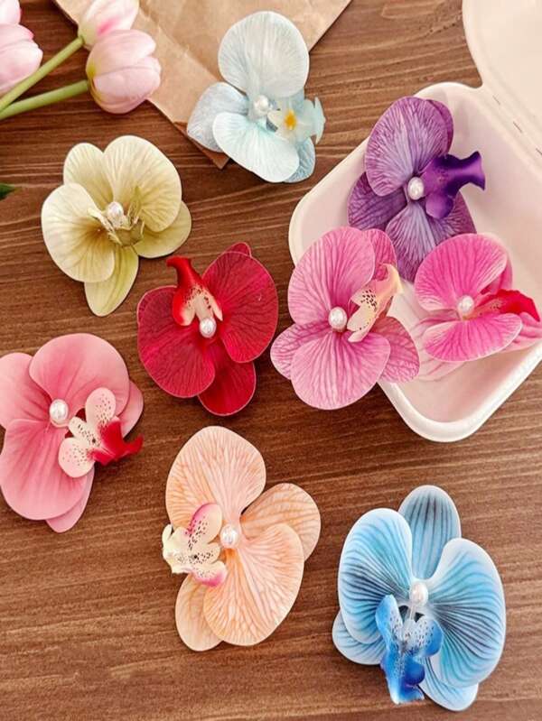 9 piezas surtidas de orquídea falsa y pinza de pato lindas, adecuadas para usar en fotos de vacaciones, pinzas de garra, pinzas para el cabello, pasadores para el cabello, barrettes para el cabello, pinzas de pico de pato