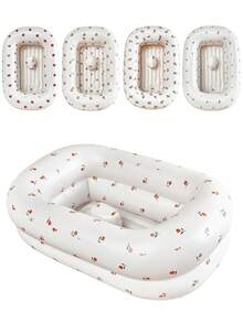 1个/多种图案可选 便携式小熊印花充气婴儿浴盆，防滑设计，可折叠易收纳，柔软靠背支撑，适合新生儿洗澡，居家旅行皆宜