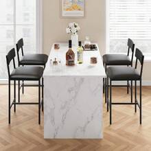 Bar Stools Set Of 4, 37 Inch Barstools With Metal Legs PU Seats Chairs With Backrest Kitchen Height Upholstered Stools With Footrest Breakfast Bar Stools For Dining Room, Kitchen, Party - 黑色 - 查看 7