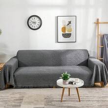 Loveseat Cover Sheet Blanket, Cotton Woven Reversible Anti Slip Cushion Covers 2 Seater Couches With Armrest, Living Room Furniture Decor Slipcovers Protector Pets - 深灰色 - 查看 12