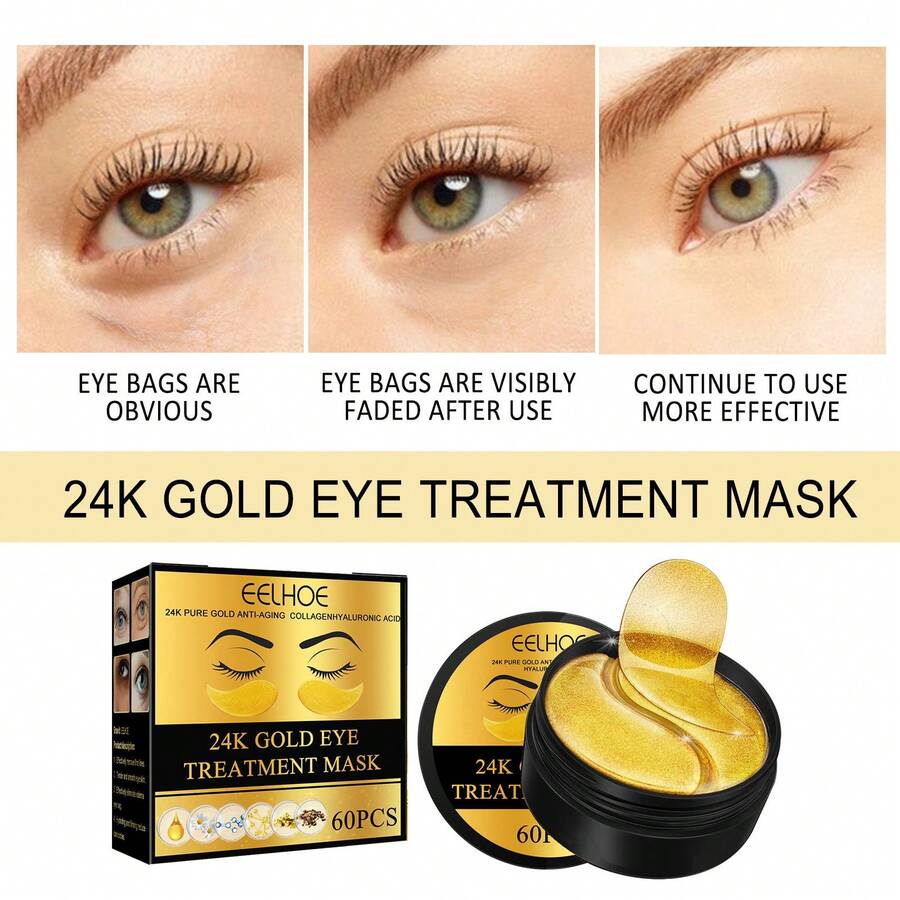 24k Gold Eye Patches, Eye Masks, Collagen Skincare Products, Puffy Eye Masks, Dark Circles & Puffy Eye Masks, Hyaluronic Acid Added - 紫色 - 查看 1