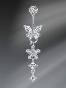 CIZME 1 件时尚不锈钢心形花蝴蝶肚脐环，适合女性日常装饰，14G 10mm 肚脐环穿孔首饰刻面方晶锆石吊坠肚脐环肚脐穿孔身体首饰 - 彩色 - 查看 21