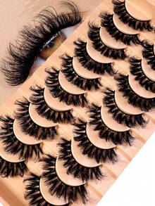 New 10Pairs Cat Eye Lashes Makeup Eyelashes 18mm 23mm 3D Mink Lashes Fluffy Wispy Volume Natural Long Cross False Eyelashes Eye Lashes Reusable Eyelash - màu đen - Xem 1