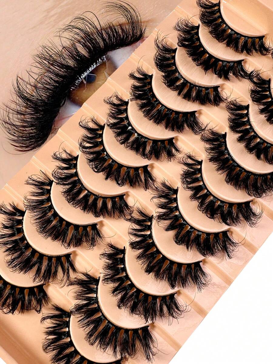 New 10Pairs Cat Eye Lashes Makeup Eyelashes 18mm 23mm 3D Mink Lashes Fluffy Wispy Volume Natural Long Cross False Eyelashes Eye Lashes Reusable Eyelash - màu đen - Xem 1