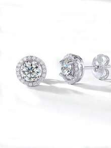 rainonme 1ct*2 Luxury Moissanite Stud Stud Earrings For Women Blingbling Elegant Party S925 Earrings All Seasons Classic Wedding Jewelry, High-Quality Women's Jewelry, Ideal Choice For Daily Wear And Vacation, Engagement Wedding Anniversary Birthday Christmas Gifts Special Occasions Day Gift, Sparkling Gorgeous Jewelry, Graduation Seasons Gifts, 2025 Summer Beach Vacation Style Jewelry - 1ct*2 - View 5