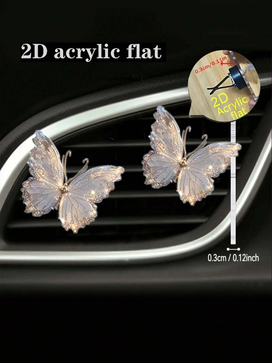 1 pieza Clip en forma de mariposa 2D de acrílico para las rejillas de ventilación del carro, decoración creativa de interiores de carro - Multicolor - Ver 1