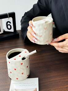 1 buah Mug Keramik Hati Merah & Pink dengan Sedotan, Gaya Korea yang Lucu, Pegangan yang Nyaman, Pola Hati yang Dilukis Tangan, Cocok untuk Sarapan di Rumah, Susu, Teh, Air, Jus, Kantor, Teh Sore untuk Pacar, Hari Valentine - MultiWarna - View 9