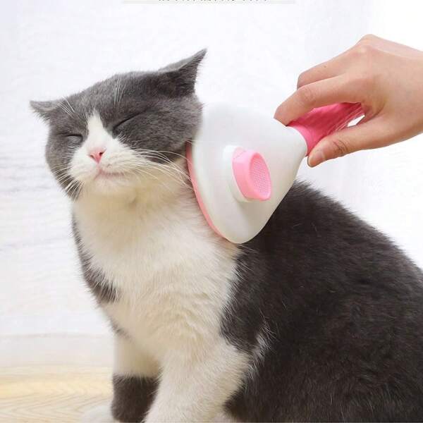1 peça depilatória de uma tecla, suave e macia, durável, fácil de limpar, conveniente, segura e rápida, escova de limpeza e higiene para cães e gatos, escova depilatória de uma tecla, escova de limpeza depilatória automática, depilatória autolimpante, pente de massagem de aço inoxidável para depilação de animais de estimação, muito adequado para massagem facial e corporal, o melhor presente para animais de estimação.