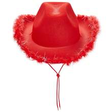 Womens Cowboy Hat, Adult Solid Color Furry Trim Wide Brim Hat Female Cap For Dating Party - Red - View 8