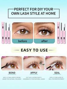 MEM 270/290/300Pcs D Curl DIY Lash Set With Full Tools, Portable Individual Cluster Lashes For Beginners, Multi-Scene False Eyelashes For Daily, Wedding & Holiday Party, Nice Gift Option - Black - View 10