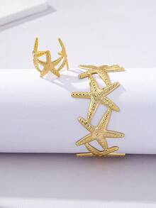 1 Set Minimalist Fashionable Elegant Versatile Starfish Bracelet & Ring - Yellow Gold - View 5