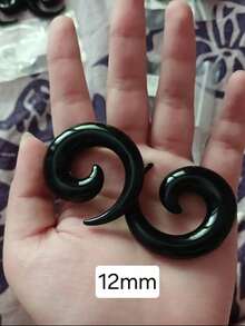 2个黑色亚克力螺旋耳扩，耳塞耳环，耳洞扩张器，尺寸1.6mm-24mm，男女通用波西米亚风格 - 一對龐克個性耳擴 - 查看 5