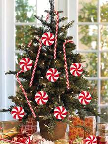 16 件糖果棒圣诞树装饰塑料薄荷糖果棒装饰品圣诞树装饰糖果棒棒糖工艺圣诞派对用品，圣诞节