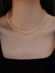 1 chiếc vòng cổ ngọc trai giả 4mm, vòng cổ choker nhỏ nhắn cao cấp tối giản dành cho phụ nữ, phụ kiện thời trang thanh lịch cho hoạt động ngoài trời, tiệc tùng, mặc hàng ngày - nhiều màu - Xem 3