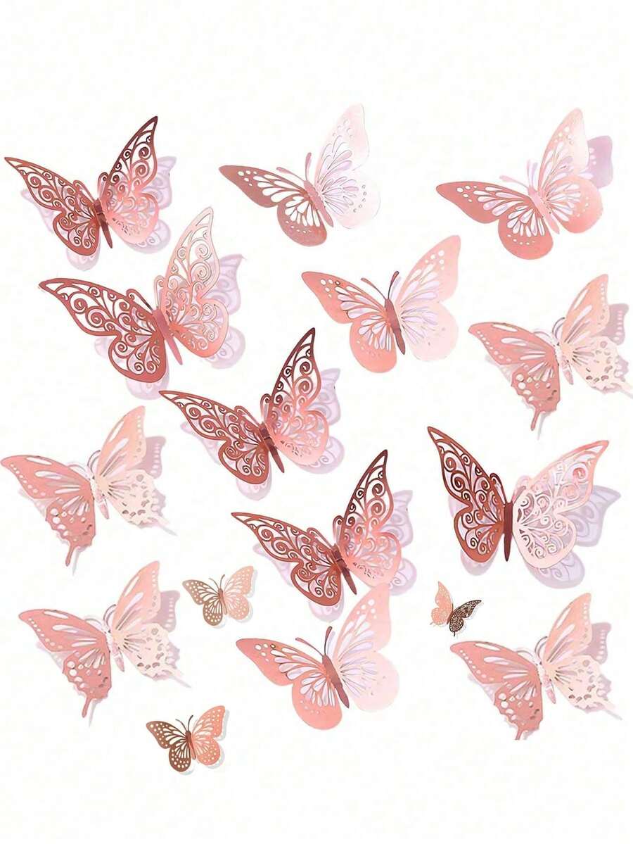 3D蝴蝶墙贴，4种款式，3种尺寸，蝴蝶生日装饰，蝴蝶派对装饰，蛋糕装饰，婴儿房装饰，可移除贴纸（激光雕刻）