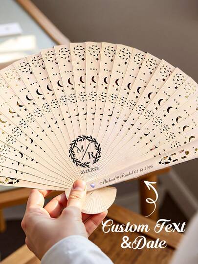 1pc Custom Wooden Hand Fan Personalized Name Wedding Fan Engraved Wood Folding Fan With Custom Text Date Elegant Laser Cut Design Natural Wood Handheld Fan Party Favor Bridal Shower Wedding Ceremony Reception Decoration Personalized Guest Gift Rustic Wedding Decor Bridesmaid Gift Custom Name Event Souvenir Lightweight Portable Hand Fan Summer Cooling Accessory For Outdoor Wedding