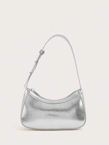 1pc Mirror Silver Handbag, Patent Leather Reflective Clutch, Shoulder Bag - Silver - View 3