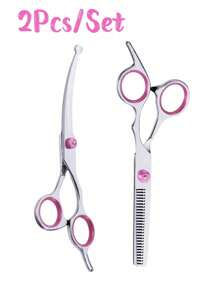 3-teiliges Profi Tier Pflegeschere Set: Rundspitzen Pflegeschere + gezahnte Filettierschere + doppelseitiger Edelstahl Kamm, sicheres Tier-Pflegescheren Set für Hunde und Katzen