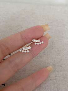925 Sterling Silver Lash Curled Delicate Earrings With & Pearl, Gentle Sweet Style, Petite & Versatile Everyday Ear Jewelry For Women