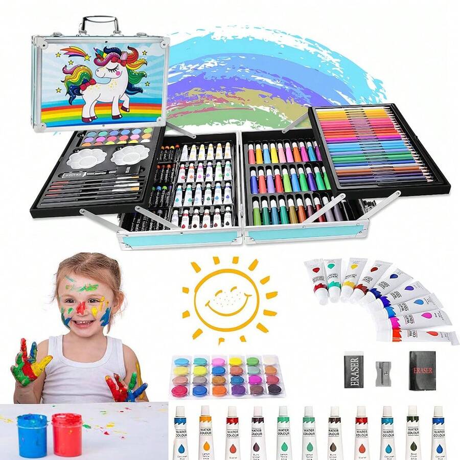 Komita® Kit De Dibujo Plumones Set De Arte Profesional De Dibujo Colores Marcadores Lápices 145pcs Aplicable A Técnico Para Principiantes, Artistas, Niñas Y Niños - Azul - Ver 1