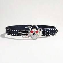 Personalized Skull Buckle Waist Belt, Punk Style, Unisex, Suitable For Halloween Fall, Autumn, Halloween
