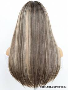 SMILCO 24-Inch Women's Wig, Long Straight Hair With Straight Bangs, Brown Highlights, High-Temperature Silk, Comfortable And Breathable, Suitable For Daily Wear - 挑染棕色 - 查看 3