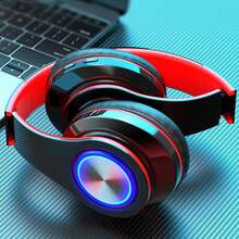 Bluetooth Wireless Headphones, Over-Ear Headphones, Active Noise-Cancelling Color LED Light Comfortable Foldable Headphones, Can Be Connected To A 3.5mm Audio Cable As DJ Monitoring Headphones, Aux Interface, Long Battery Life, High-Fidelity Stereo E-Sports Gaming Headphones, Suitable For/Tablet /PC/ Console/Mobile Phone/Birthday Travel Gift - 酒紅色 - 查看 5
