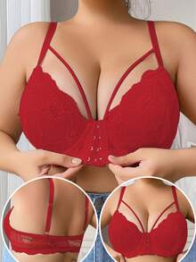 Plus Size Women Fashionable Supportive Wireless Bra - Red - View 1