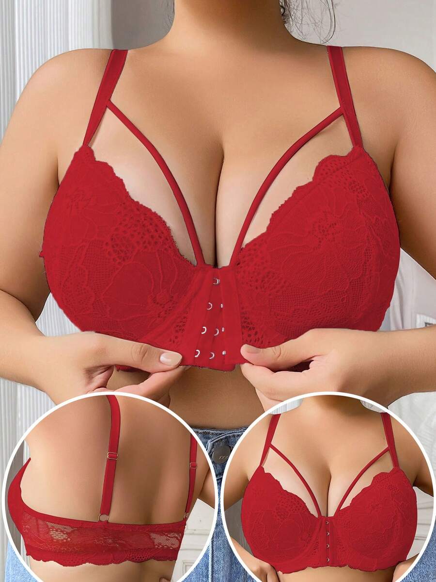 Plus Size Women Fashionable Supportive Wireless Bra - Red - View 1
