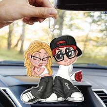 Catygift Acessórios automotivos personalizados Y2K, pingente de carro personalizado em estilo cartoon para casais, presente de aniversário exclusivo, presente para namorado/namorada, presente de casamento, nome e design personalizáveis. - Como mostrado - Ver 3