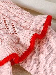 BOARNSEORL Baby Girls Pink Cardigan Sweater With Front Buttons And Ruffle Design, Elegant Fashion Versatile Top Suitable For Daily Wear, School, Party, Autumn/Winter - Pink - View 7