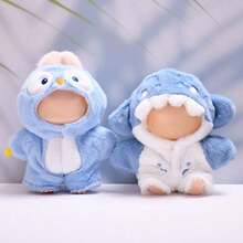 Quần áo búp bê 17cm, tương thích với Labubu, quần áo búp bê hình động vật, trang phục cá mập và phụ kiện quần áo cho búp bê 6,7 inch, bộ đồ liền thân có mũ trùm đầu có khóa kéo, quần áo hóa trang mềm mại cho búp bê (không có búp bê) - Nhiều màu - Xem 1