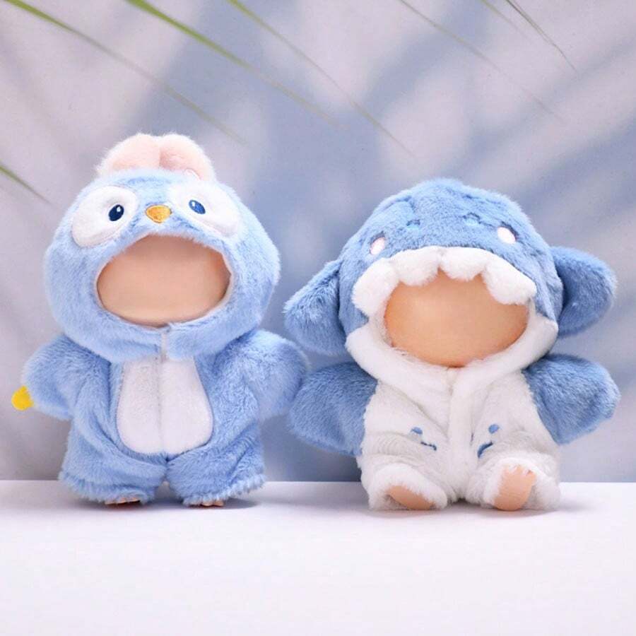 Quần áo búp bê 17cm, tương thích với Labubu, quần áo búp bê hình động vật, trang phục cá mập và phụ kiện quần áo cho búp bê 6,7 inch, bộ đồ liền thân có mũ trùm đầu có khóa kéo, quần áo hóa trang mềm mại cho búp bê (không có búp bê) - Nhiều màu - Xem 1