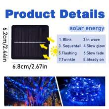 Solar-Powered Blue Fairy Lights For Halloween - 8 Modes, Outdoor String Lights For Party & Carnival Decorations, Solar Halloween, Fairy Lights