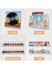 8 件装透明亚克力黑胶唱片架,房间墙面书架,悬浮书架,展示架,杂志架,壁挂式置物架 - 透明 - 查看 7