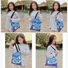 经典大师梵高帆布手提包，油画星夜、向日葵、杏花、咖啡印花女士手提包，轻便单肩包，多功能适合外出、摄影 - 彩色 - 查看 11