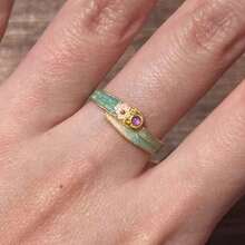 1 pieza Anillo exquisito con estampado floral de melocotón y esmalte de goteo estilo chino vintage - Anillo de flor de durazno - Ver 19