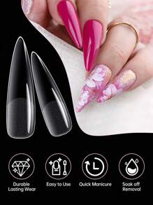 240Pcs Stiletto Nail Tips Set, Clear Full Cover Fake Nails, Acrylic Artificial Fingernails, Press-On Manicure Extension, Easy Application Nail Supplies Nails
