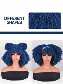Short Afro Kinky Curly Wig With Bangs For Women High Temperature Synthetic Hair Wig Curly Afro Wigs For Women - Curly Afro Wigs Black Wig For Women Brown Gold Gradient 12 Inch Replacement Wigs Party Use Natural Black Hair Carnival Cosplay Wigs - 深藍色 - 查看 4