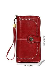 Nova Carteira Feminina de Couro PU, Carteira Casual Longa Feminina com Grande Capacidade, Porta-Moedas, Porta-Cartões, Alça de Pulso e Compartimento para Telefone, Adequada para Uso Diário, Aniversário, Volta às Aulas e Presente para Mulheres - Vinho - Visão 4