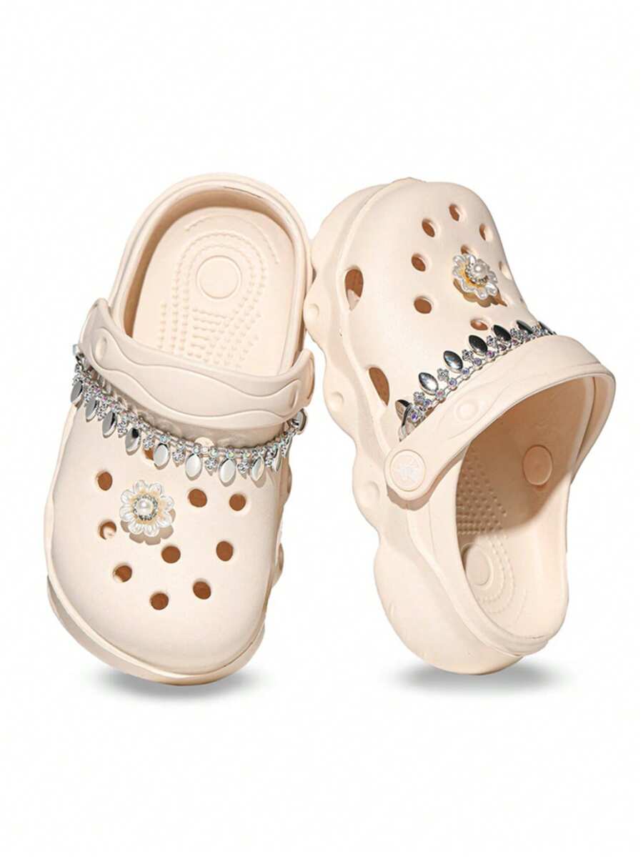 HOEASE 女童时尚轻便木屐,EVA软底透气舒适休闲花园鞋沙滩凉鞋,可定制配件,适合室内外穿着,四季皆宜 - 米色 - 查看 1