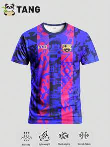 Barcelona-Style Soccer Jersey & Round Neck Comfortable Sportswear, Suitable For Football Match, Training, Casual, Holidays & Gift