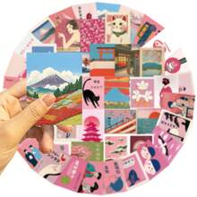 Bộ 50 miếng dán phong cách retro Nhật Bản màu hồng - Hình dán vinyl tái sử dụng cho máy tính xách tay, bình nước, điện thoại, đàn guitar và nhiều hơn nữa - Hình dán thiết kế sống động, đồ dùng làm sổ lưu niệm, văn phòng phẩm, hình dán ngộ nghĩnh cho Kindle - 2 Bộ - Xem 6