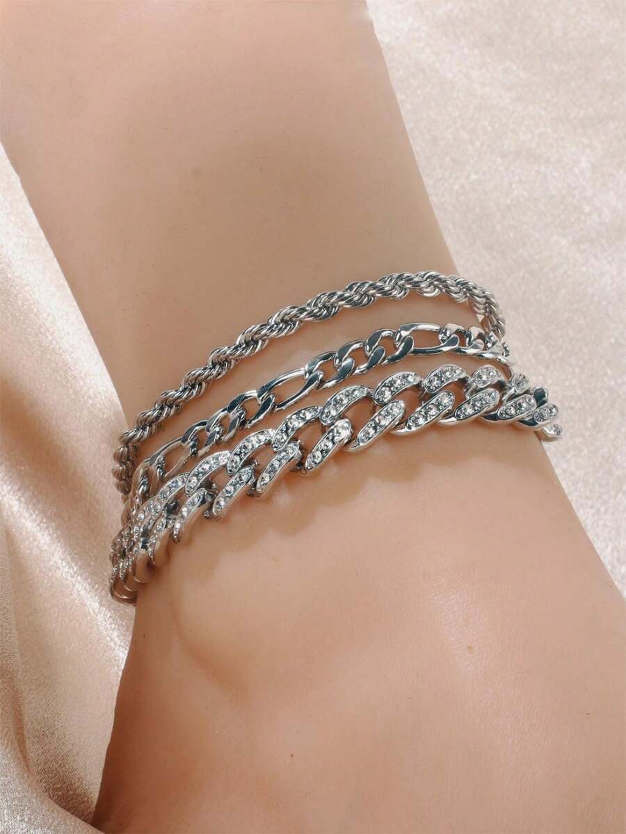 3pcs Rhinestone Inlaid Alloy Anklet Set, Suitable For Outdoor Wear - Gold - View 1